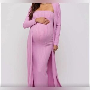 Pinkblush Ribbed Maternity Dress and Cardigan Set - Light Pink